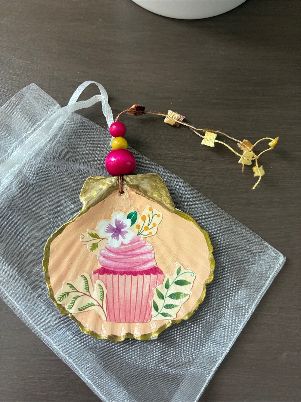 Hand-Painted Pink Cupcake Mixed Media Hanging Art
